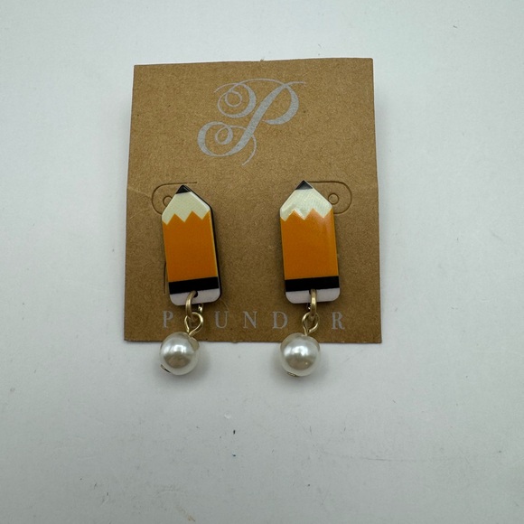 New Plunder Earrings “Sharp Minds” - Pencil With Pearl Studs - 1.5" - Picture 9 of 9